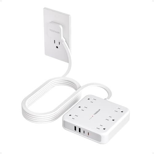 TESSAN 10Ft Grey Extension Cord with Multiple Outlets, Flat Plug | 2100 Joules Surge Protector Power Strip, 6 Outlets and 4 USB Ports (2 USB C), Outlet Extender for Home, Office, Dorm - color: Grey, size: 10 FT