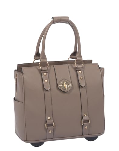 JKM & Company Rolling Laptop Bag for Women | Designer Wheeled Briefcase | Fits 13-17" Laptops | Office Travel Computer Case (Executive Taupe) - color: Taupe