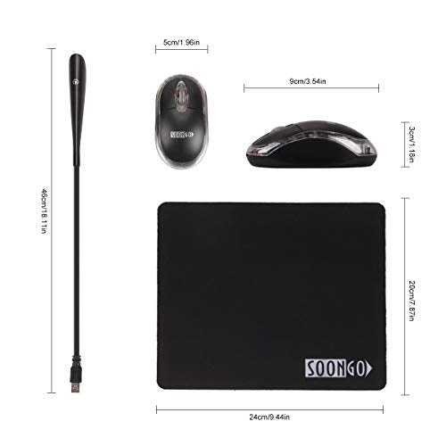 SOON GO Mini Mouse Pad Kids Mice for Laptop USB LED Light 3 in 1 Gift Combo Mouse Pad Non-Slip Rubber Base USB Reading Lamp with Dimmable Touch Switch and Flexible Gooseneck for Laptop Home Office - color: blacker
