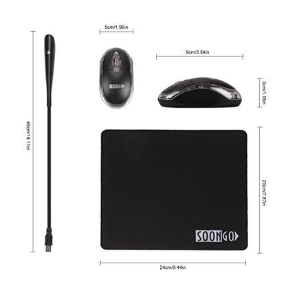 SOON GO Mini Mouse Pad Kids Mice for Laptop USB LED Light 3 in 1 Gift Combo Mouse Pad Non-Slip Rubber Base USB Reading Lamp with Dimmable Touch Switch and Flexible Gooseneck for Laptop Home Office - color: blacker
