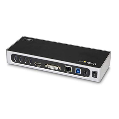 StarTech USB-A Dual Monitor Dock, HDMI & DVI/VGA, 6-Port USB, GbE, Audio | Windows and Mac, Mixed fleets, Six 5Gbps USB-A ports, Two BC 1.2 always-on fast-charge, 1m (3.3ft) host cable - size: Dual Monitor, style: HDMI | DVI/ VGA | 6 x USB 3.1