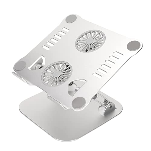 Diyeeni Laptop Stand with 2 Cooling Fans, Aluminum Computer Riser Ergonomic Foldable Height Laptop Elevator for Desk, Compatible with 10-17.3in Laptops, Sturdy Portable (Silver) - color: Silver