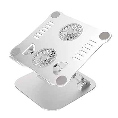 Aluminum Alloy Laptop Stand with 2 Cooling Fans, Foldable Adjustable Laptop Cooling Stand for 10 to 17.3 Inch Laptops, Ergonomic Silver Matte Design with Non - Slip Feet (Silver) - color: Silver