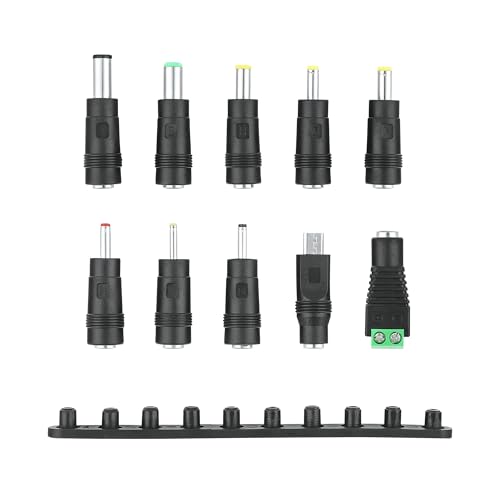 DC Adapter 10 Connector Set, DC Barrel Jack Plug Power Adapter 5.5x2.1 mm Female to Male Tips Connector Kit Compatible with Monitor Webcam Router Mini PC Laptop
