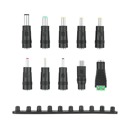 DC Adapter 10 Connector Set, DC Barrel Jack Plug Power Adapter 5.5x2.1 mm Female to Male Tips Connector Kit Compatible with Monitor Webcam Router Mini PC Laptop