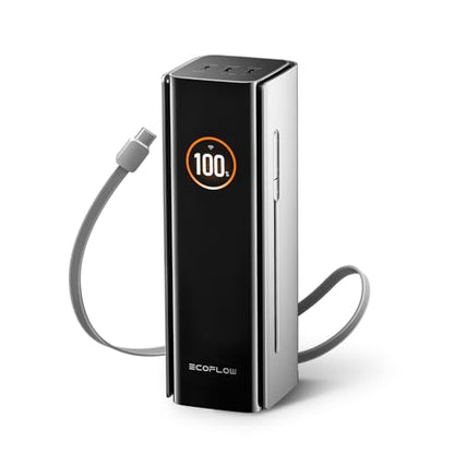 EF ECOFLOW Rapid Pro Power Bank, 4-Port with 300W Max Output, Portable Charger with 140W Built-in Cable, TSA-Approved, Smart APP, 3950x7mAh, for MacBook Pro/Air, iPhone 17/16 Series, Laptops, and More - size: Rapid Pro 27K mAh