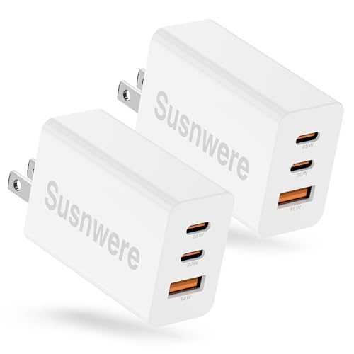 Susnwere 85W Dual USB C Charger Block, 3-Port 100W Fast USB-C Power Adapter Wall Charger Plug Type C Charging Adapter for Laptop & Tablets/Android Phones iPhone 17/16/15 Pro Max, iPad Pro/Air/mini - color: White