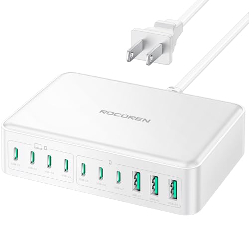 480W USB C Charger Block, Rocoren 10-Ports USB C Charging Station for Multiple Devices,PD 100W Type c Gan Fast Charger Station Multi USBC Charging Hub for Laptop MacBook HP iPad iPhone Samsung - color: White-480W