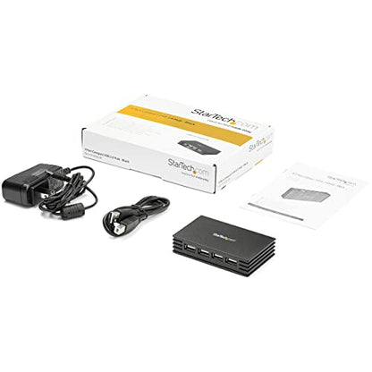 StarTech 4-Port USB 2.0 Hub, Bus or Externally Powered, TAA (ST4202USB) | Compact black, 480Mbps, USB Powered or included power adapter, Portable Mac PC laptop, USB 1.1 backward compatible
