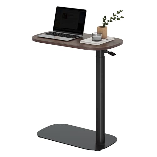 SANODESK 24''Pneumatic Adjustable Overbed Bedside Table with Hidden Casters | Medical Mobile Side End Table Laptop Computer Standing Desk Cart with Tray, Hospital and Home Use(23.6" W x 13.8" D,Walnut) - color: Walnut, size: Xsmall