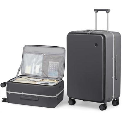 mixi 26 Inch Large Checked Luggage PC Hard Shell Suitcase Top Opening Aluminum Frame Travel Suitcases with Wheels, Rock Gray - color: Rock Gray, size: 26 Inch
