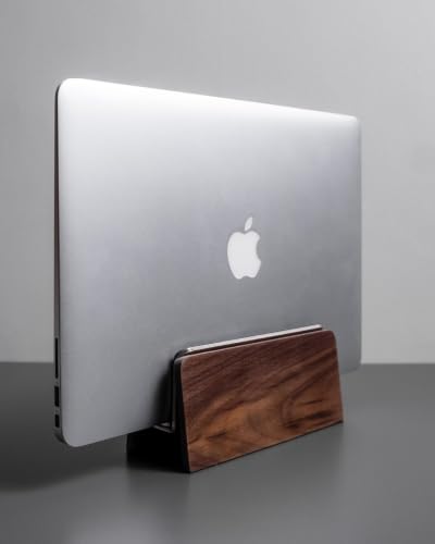 Raico Verical Laptop Stand MacBook Walnut Wood Dual Laptop Vertical Setup Holder Stand (Walnut Wood, Single Slot | Adjustable) - color: Walnut Wood, size: Single Slot | Adjustable