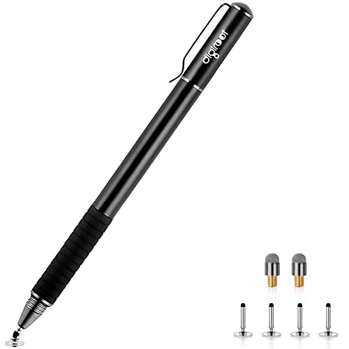 DIGIROOT Universal Stylus, 2-in-1 Disc Stylus Pen for Touchscreen | Metal Barrel, With 6 Replacement Tips(4 Discs, 2 Fiber Tips), Suitable for iPad/iPhone/Switch/Samsung/Android/Tablet-Black - color: Black