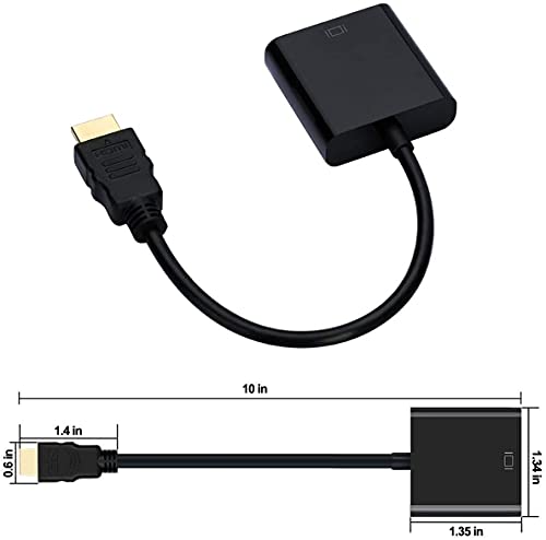 HDMI to VGA, Gold-Plated HDMI to VGA Adapter, Male to Female for Computer, Desktop, Laptop, PC, Monitor, Projector, HDTV, Chromebook, Raspberry Pi, Roku and More