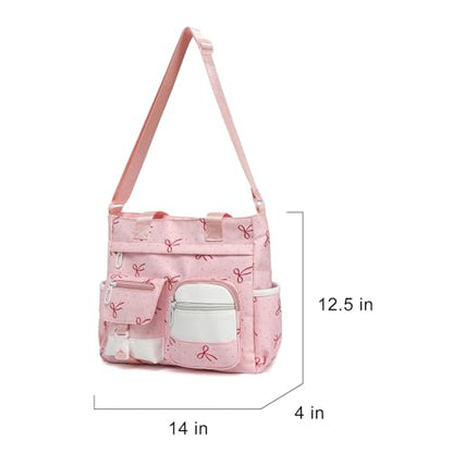 Phaoullzon Kawaii Messenger Bag Cute Purse Girls/Teens Crossbody Tote for Work - color: Bow Pink, style: Large(can Fit 14" Laptop)