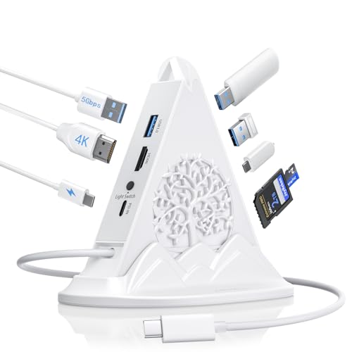 USB C Hub, White 8 in 1 USB C Hub Multiport Adapter with 4K HDMI, 100W Power Charging, 5Gbps Type C 3.0, 3xUSB A 3.0, SD/TF Reader& RGB Lighting, White Dcoking Station for MacBook Air, Laptops(Tree) - color: 3-White Tree With Base
