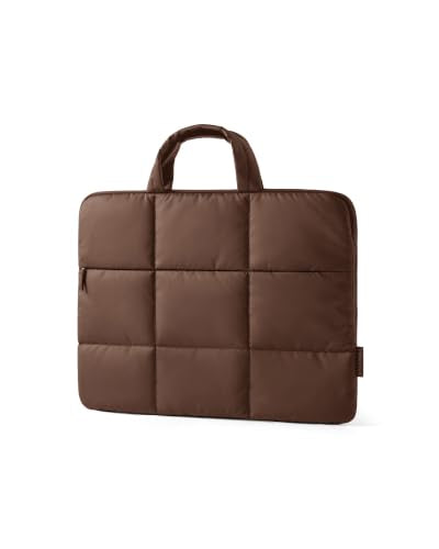 BAGSMART Laptop Sleeve 13.3-14 Inch Puffer Quilted Slim Computer Bag Protective Case Cover for Work Business Trip College - color: Coffee Brown, size: 13.3-14 Inch
