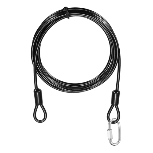 PATIKIL Security Cable Lock (5/32" Dia 6.6ft, Black) Vinyl Coated 304 Stainless Steel Double Loop Flexible Wire Rope Safety Cable with Quick Links Locking Connectors - color: Black, size: 5/32" x 6.6ft