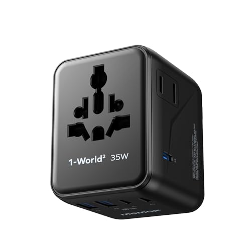 MOMAX Universal Travel Adapter 7-in-1, All-in-one European Travel Plug Adapter with 3 USB-C PD & 2 USB-A QC & 2AC, International Power Adapter Outlet for Travel UK/EU/AUS/JP, Travel Essentials(Black) - color: Black, size: 35W