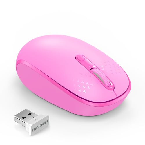 TECKNET Compact Ambidextrous Wireless Mouse for Laptop | 2.4G Quiet Computer Mouse with USB Receiver, 3 Adjustable DPI Portable Cordless Mice for Chromebook, Laptop, PC, Mac - color: Rose Red