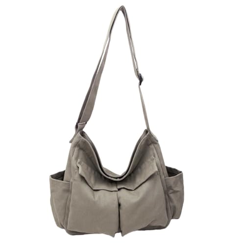 Cute Canvas Tote Bag for School/Work/Travel, Large Crossbody Messenger Bag Laptop Shoulder Bag - color: Sand Grey