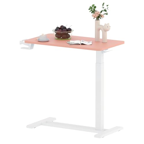 SANODESK Mobile Standing Desk with Hidden Wheels,Pneumatic Laptop Desk Rolling Computer Cart Movable Height Adjustable Small Sit Stand Desk for Home Office(27.6" W x 15.7" D, Pink) - color: Pink, size: 28x16