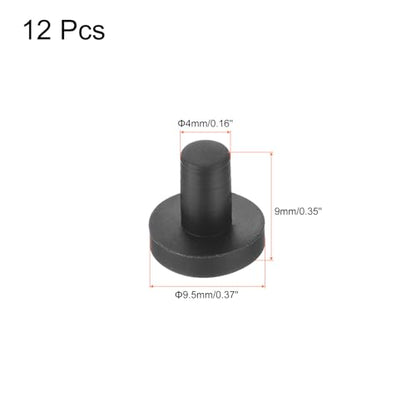 uxcell High Temp Silicone Plug Mount Dia 4mm/0.16 inch t Shaped Rubber Stopper Hole Plugs for Powder Coating Plating Waterproof Plugs Sealing Plugs Black Pack of 12(OD 9.5mm) - size: 4x9.5mm