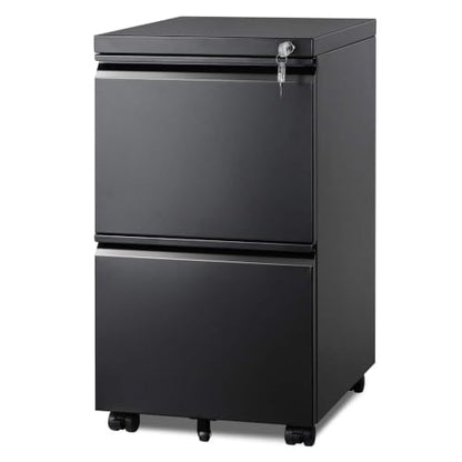 DEVAISE 2 Drawer Mobile File Cabinet, Fully Assembled | Under Desk Metal Filing Cabinet with Lock for Home Office, Fits Letter/Legal/A4 Size, Black - color: Black, size: 17"D x 15"W x 27"H