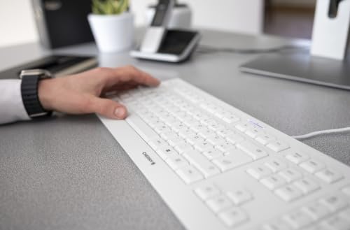 Cherry KC 1000, Wired Keyboard with Number Pad for PC/Laptop, Plug & Play (USB-A Connection), Slim Design, Whisper Quiet Typing, 4 Hot Keys, QWERTY, Pale Gray - color: Pale Gray