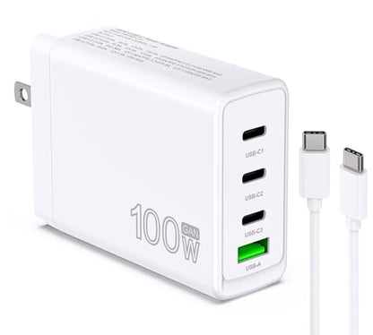 100W USB C Charger Block 4 Port Type C Charging GaN USB C Charger Compatible with MacBook Pro/Air iPad iPhone16/15/14/13 Pro Max Hp Dell Asus Acer Galaxy S24/S23 Fast Wall Power Adapter