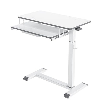 ETHU Overbed Table with Wheels, Medical Table with Drawer, Hospital Bed Table, Workstation Desk, Adjustable Overbed Bedside Rolling Laptop Desk, Marble White - color: Marble White