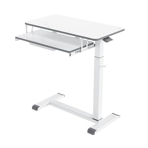 ETHU Overbed Table with Wheels, Medical Table with Drawer, Hospital Bed Table, Workstation Desk, Adjustable Overbed Bedside Rolling Laptop Desk, Marble White - color: Marble White