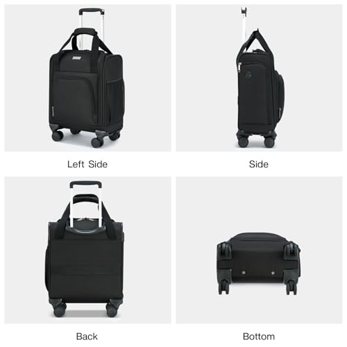 MILADA Underseat Carry On Luggage with Wheels, Airline Approved 16-inch Spinner Small Suitcase, Softside Travel Luggage, Personal Item Overnight Bag, Business Mini Suitcase for Women and Men, Black - color: Black