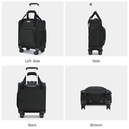 MILADA Underseat Carry On Luggage with Wheels, Airline Approved 16-inch Spinner Small Suitcase, Softside Travel Luggage, Personal Item Overnight Bag, Business Mini Suitcase for Women and Men, Black - color: Black