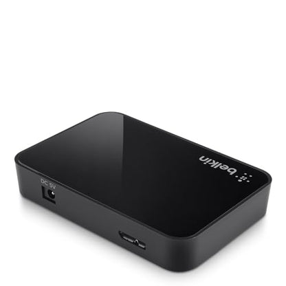 Belkin 4-Port USB 3.0 Hub – SuperSpeed Powered Station with 5 Gbps Data & Charging, Compact Desktop Adapter for Laptops, iPhone Chargers, Printers, Storage Devices – Black