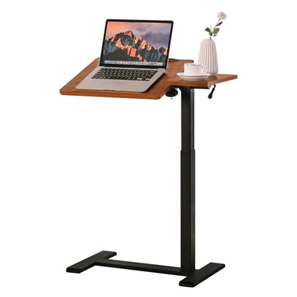 Adjustable Overbed Bedside Table with Hidden Wheels, Pneumatic Tilt Board Rolling Laptop Standing Desk Cart, Mobile Over Bed Sofa Chair Side End Tables, Walnut (Walnut) - color: Walnut