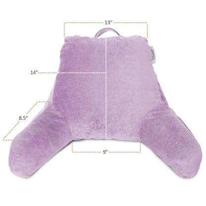 Nestl Reading Pillow with Portable Laptop Lap Desk, Velvet Feel Back Pillow for Sitting in Bed, Shredded Memory Foam Back Support Pillow for Bed, Bed Rest Pillow with Arms, Small - Lavender