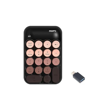 Sahara - Wireless Numeric Keypad, Retro Round Keycaps, Portable Number Pad with Ergonomic Design, USB Receiver, Compatible with Laptop/Desktop PC (Black/Brown) - color: Black/Brown