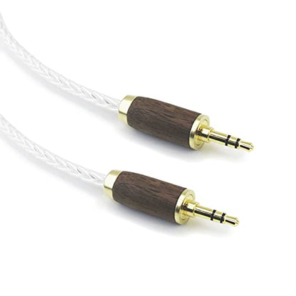 NewFantasia 3.5 mm Male to Male Stereo Audio Cable Headphone Audio Adapter 8 Cores 6N OCC Copper Single Crystal Silver Plated Walnut Wood Shell AUX Cord 3.5mm to 3.5mm Male 15cm/5.9inch
