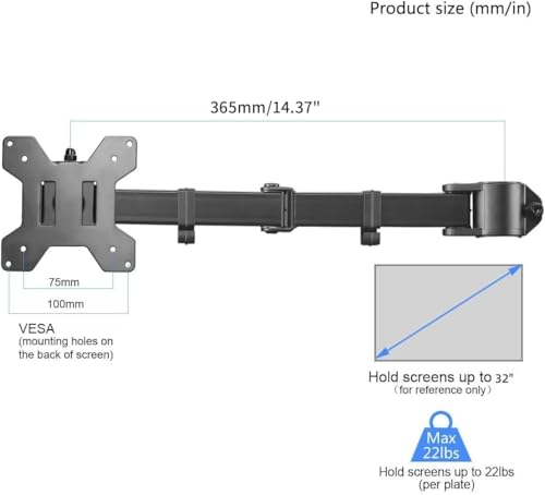 suptek Single Monitor Arm for Desk Mount Stand,Adjustable Monitor Arm for 13 to 32 inch Screen,Support Weight up to 22lbs,and Mounting Holes 75x75mm to 100x100mm,Black(MD6DB) - size: Single Monitor Arm
