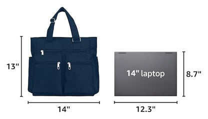 VOLGANIK ROCK Canvas Tote Bag Waterproof Nylon Multi Pocket Shoulder Bags Laptop Work Bag Teacher Purse Handbag for Women Men - color: Blue
