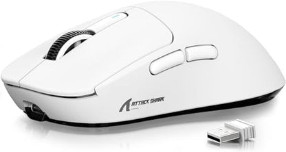 ATTACK SHARK X3 49g Ultra-Lightweight Wireless Gaming Mouse, White | Bluetooth 5.2/2.4G Wireless/Wired, PAW3395 Gaming Sensor, 26K DPI, 200h Battery Life, Programmable Buttons for PC/Mac/Win - color: White