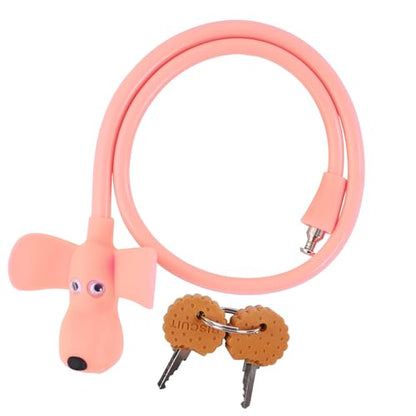 Bike Cable Lock with Keys,Silicone Covered Kids Cable Lock Cartoon Lock,2 Feet Lock for Bike,Door,Skateboard,Helmet and More(Light Pink, Large) - color: Light Pink