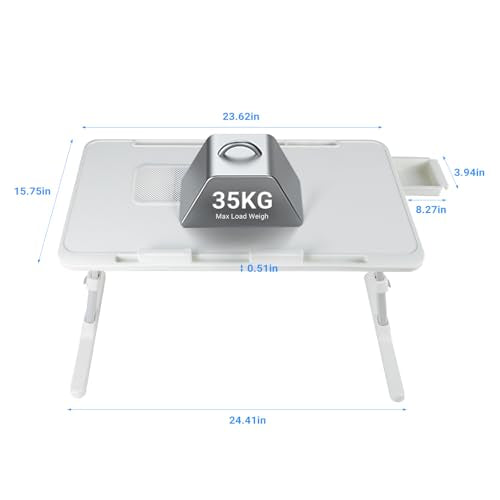 iXTRA Laptop Lap Desk with Cooling Fan - Adjustable with Light, USB, Storage Drawer - Folding Bed Desk,23.62"*15.74",White - color: White,60*40cm