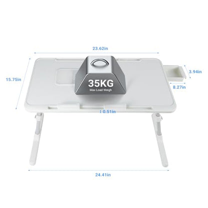 iXTRA Laptop Lap Desk with Cooling Fan - Adjustable with Light, USB, Storage Drawer - Folding Bed Desk,23.62"*15.74",White - color: White,60*40cm