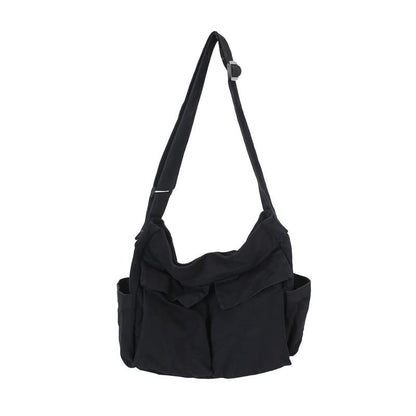 Canvas Messenger Bag Large Crossbody Bag with Multiple Pockets Canvas Shoulder Tote Bag for Women and Men - color: Black