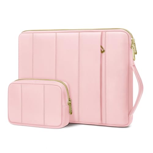 MOSISO 13-14 inch Laptop Case, 13.3 inch Puffy Laptop Sleeve Compatible with MacBook Air 13.6 M5 M4 M3 M2 M1/Neo/Pro 13/14,HP Dell ASUS Lenovo, Rectangle Vertical Bag with Small Case&Side Handle, Pink - color: Pink