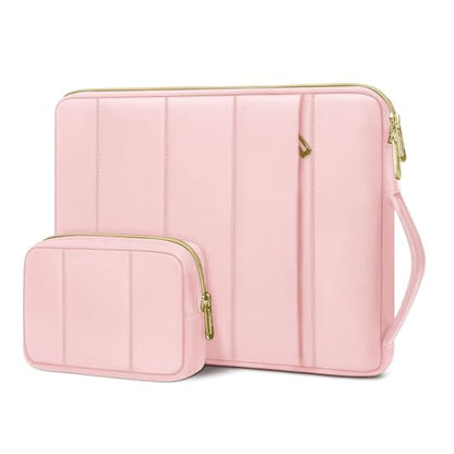 MOSISO 13-14 inch Laptop Case, 13.3 inch Puffy Laptop Sleeve Compatible with MacBook Air 13.6 M5 M4 M3 M2 M1/Neo/Pro 13/14,HP Dell ASUS Lenovo, Rectangle Vertical Bag with Small Case&Side Handle, Pink - color: Pink