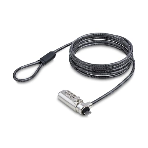 StarTech Slim Lock, 5ft (1.5m) Locking Cable, TAA, Nano Slot Compatible | Desk Anti-Theft Security For Laptop/Notebook Computer, SNANOC4D-LAPTOP-LOCK - size: Nano, style: Resettable Combination