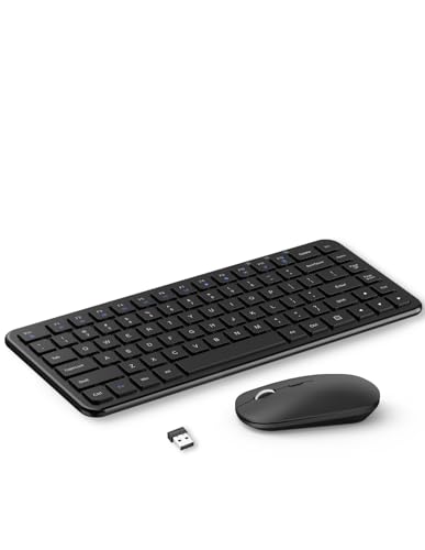 Compact Wireless Keyboard Mouse Combo, Cordless Computer Keyboard and Silent Mouse Set, Silent Adjustable 2400 DPI, Quiet Click, Small Size, 2.4Ghz Lag-Free for Computer, Laptop, PC, Mac, Windows - color: Inkiness